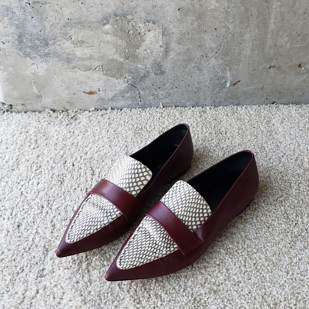 Celine Snakeskin Loafers (Burgundy, Size 39)